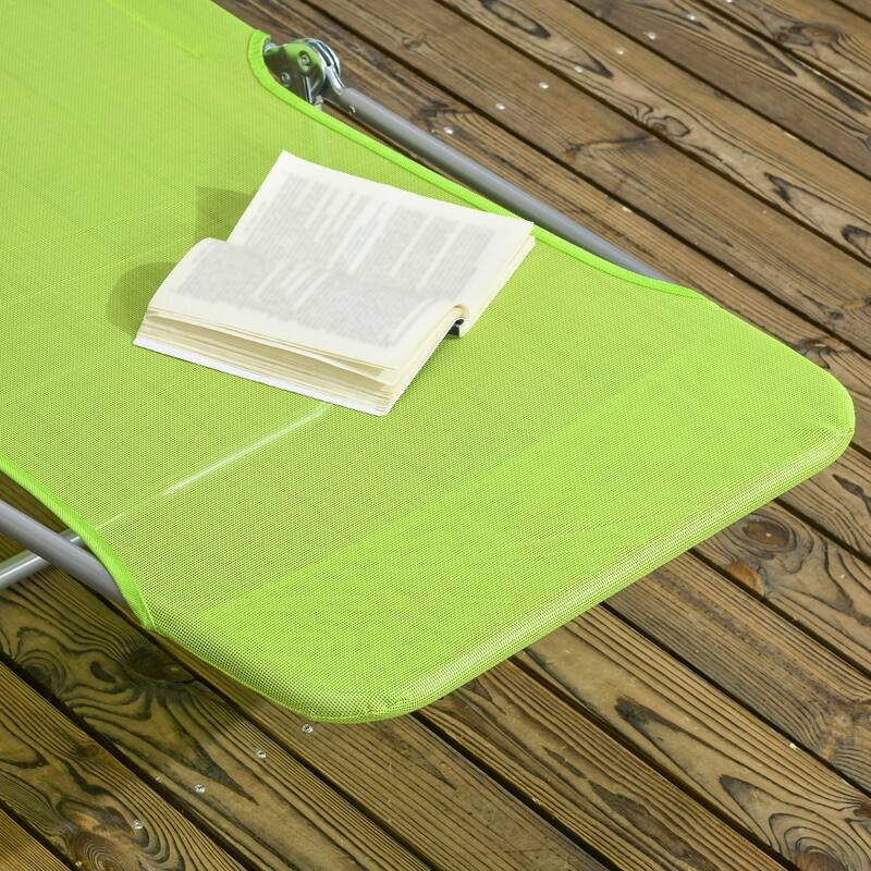 Outsunny Folding Chaise Lounge Pool Chairs, Set of 2 Outdoor Sun Tanning Chairs with Pillow, Six-Position Reclining Back