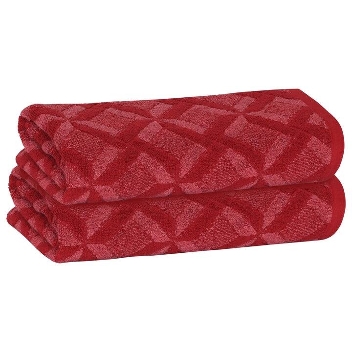 PREMIUS 2-Pack Geo 100% Cotton Yarn Dyed Hand Towel, 16x28 Inches - 16x28 Inches - Burgundy