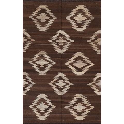 Natural Dye Kilim Oriental Area Rug Wool Flat-Weave Modern Carpet - 4'5" x 6'7"