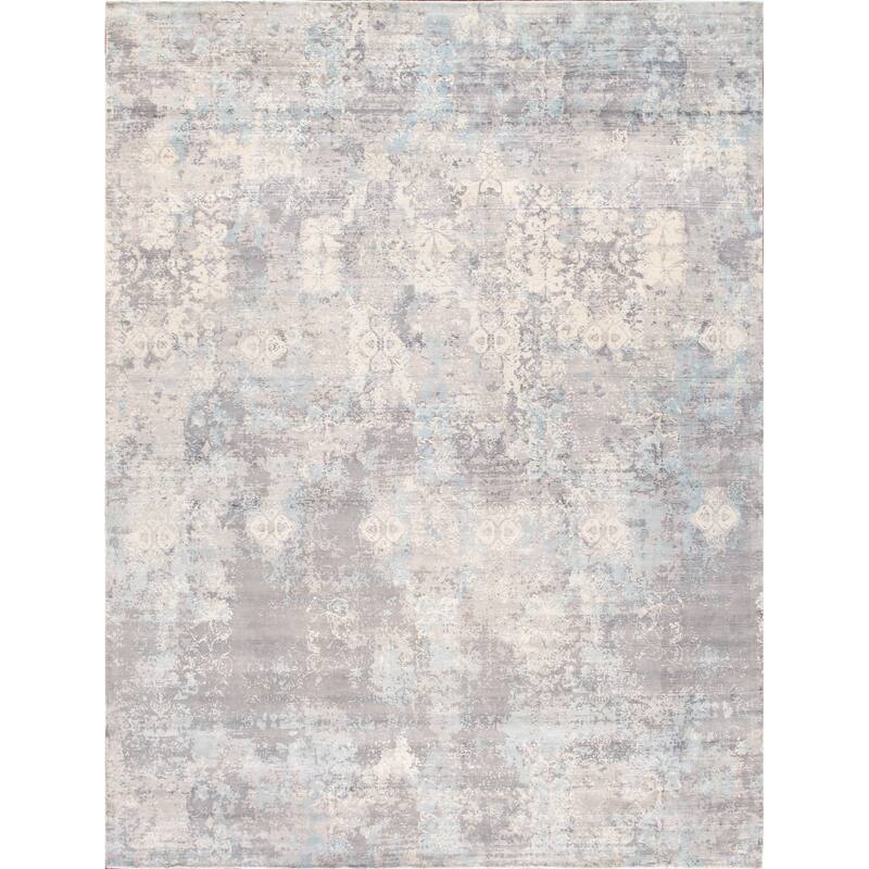 Pasargad Home Mirage Hand-Loomed Bsilk Area Rug - 6' 0" X  9' 0" - Grey/Aqua