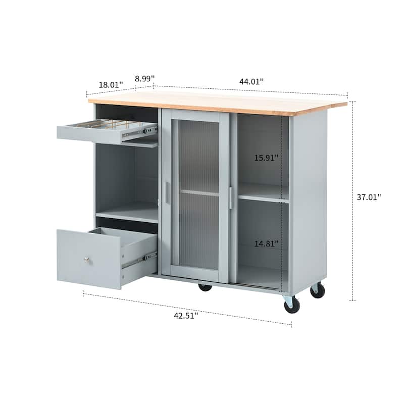 Modern Stylish Freestanding Wooden Kitchen Island Cart with LED Lights
