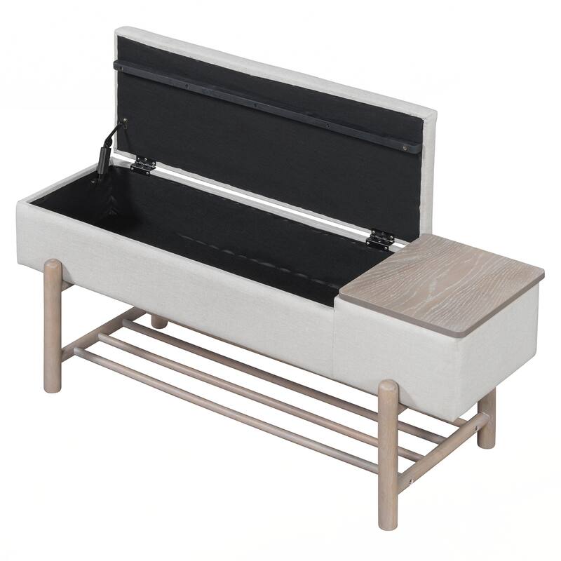 Farmhouse Upholstered Storage Bench with Hidden Compartment, Modern Entryway Bench for Living Room, Entryway