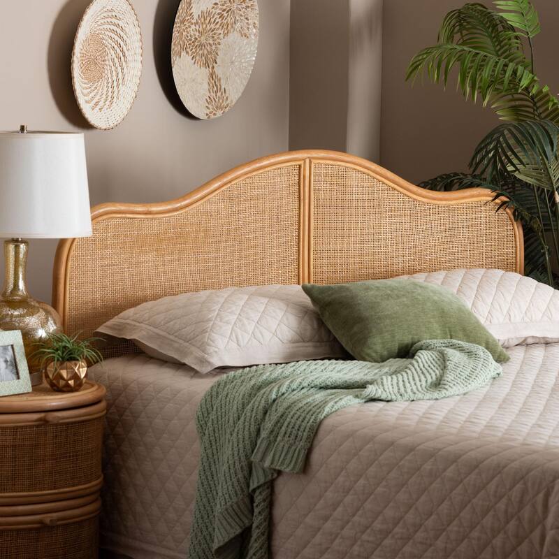 Adelita Natural Rattan Arched Headboard - Handwoven Cane Panel with Rattan Frame, Coastal Boho Style Bedroom Decor, Queen