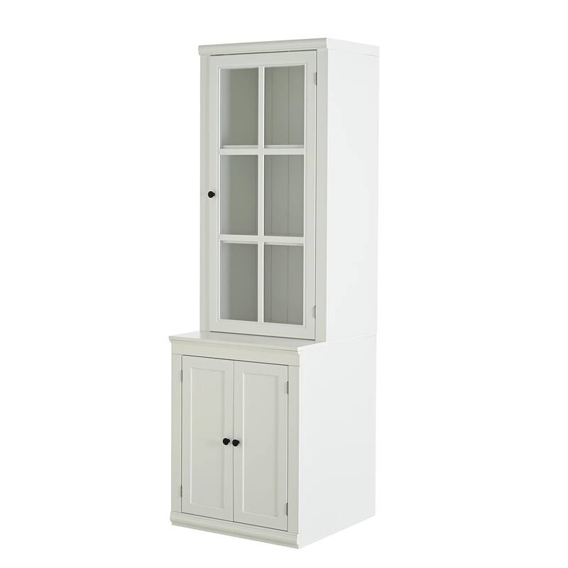 75.25'' Tall Freestanding Pantry Cabinet with Glass Door & Lattice Window, Farmhouse Display Cabinets with Storage