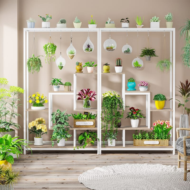 5-Tier Tall Indoor Plant Stand, Large Plant Shelf with 10PC S Hanging Hooks