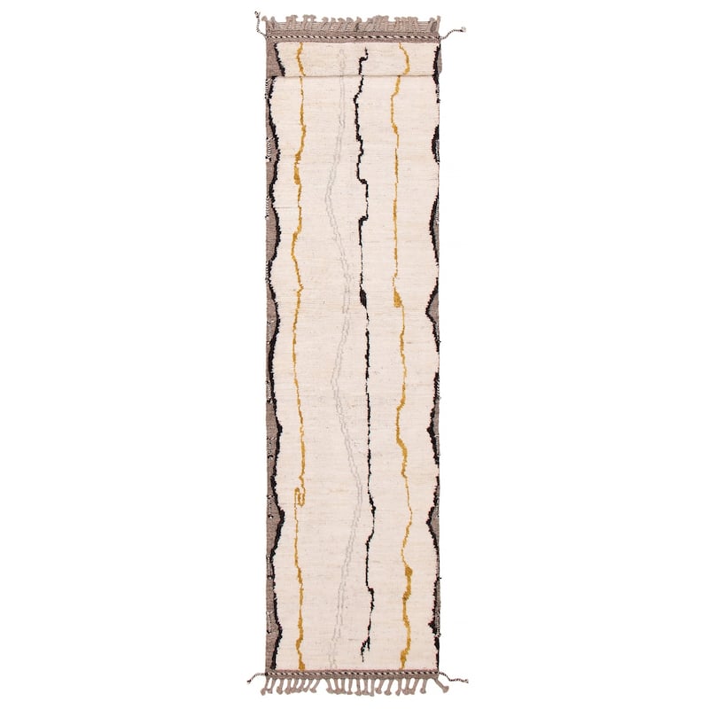 ECARPETGALLERY Hand-knotted Pak Finest Marrakesh Cream Wool Rug - 2'11 x 13'1 - Cream - 2'11 x 13'1