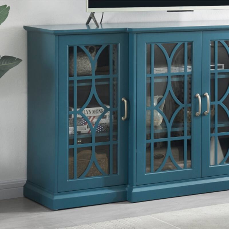 63" TV Stand, Sideboard Buffet ,Storage Cabinet, Teal Blue