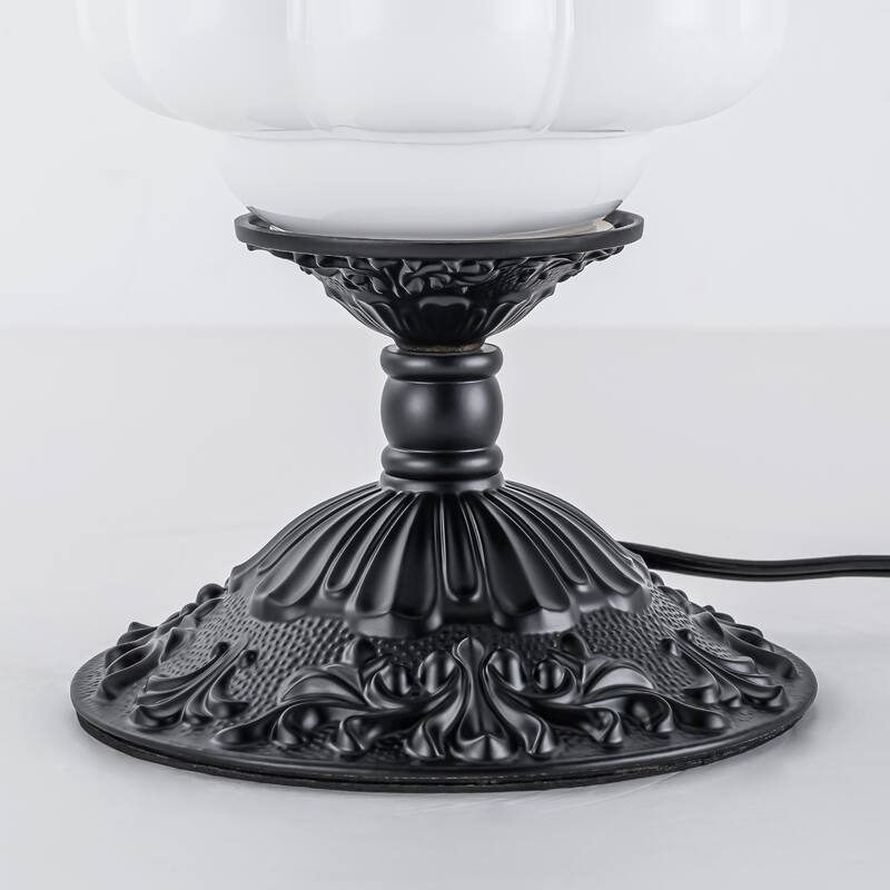 1-Light Transitional Metal & Glass Table Lamp with Carved Base for Bedroom Nightstand - 5.9 in. W x 13.8 in. H