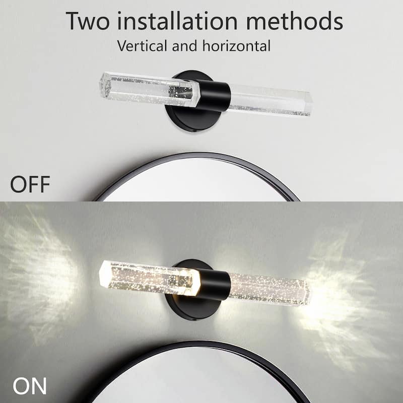 Modern 2-Light Matte Black Dimmable Indoor Wall Sconce With Crystal Bubble Glass Shade 3000K Led 4-Watt Vanity Light Bar