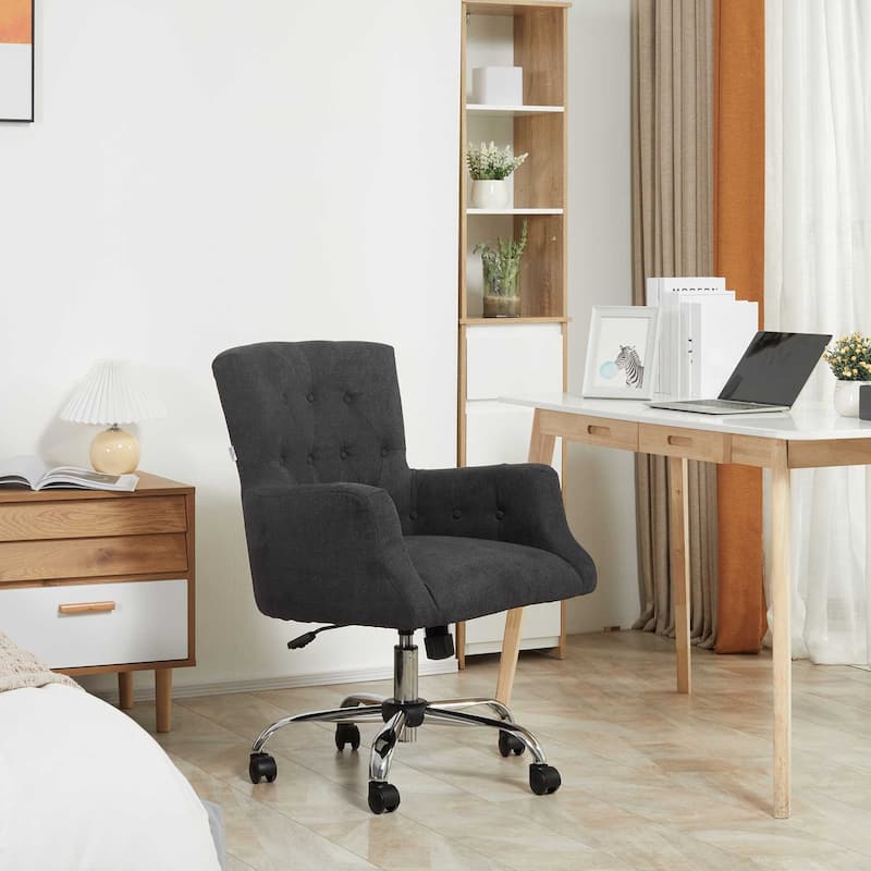 HOMCOM Swivel Computer Office Chair Button Tufted Mid Back Desk Chair for Home Study Bedroom, Carbon - Black