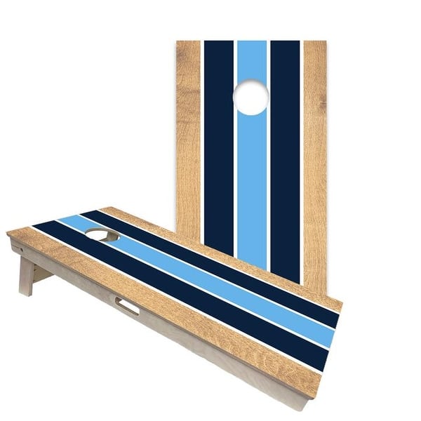 slide 2 of 6, Classic Stripes Navy and Baby Blue Regulation 2x4 Cornhole Board Set All-Weather - Include Carrying Case