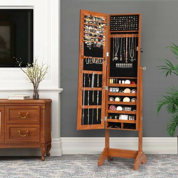 Shop Lockable Jewelry Cabinet Armoire Standing Jewelry Holder Organizer With Mirror Free Shipping Today Overstock 30089723