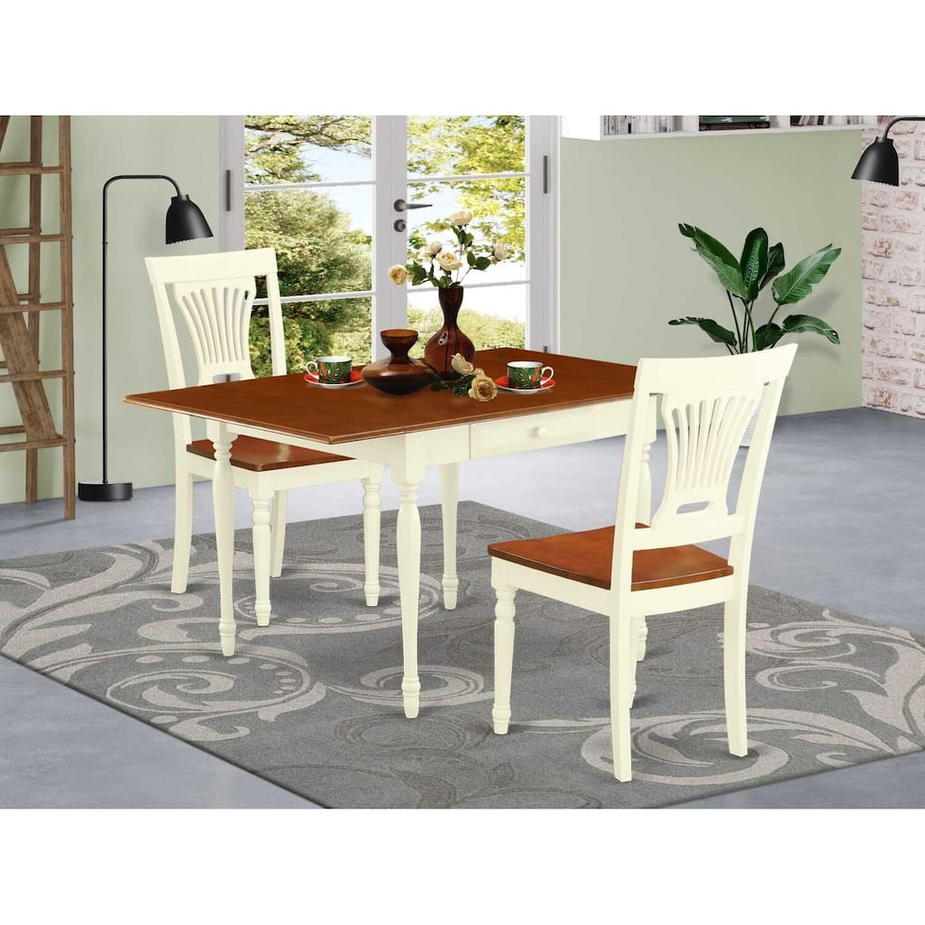 HomeStock 3-Pc Buttermilk and Cherry Finish Solid Wood Top with Dropleaf Dining Table Set