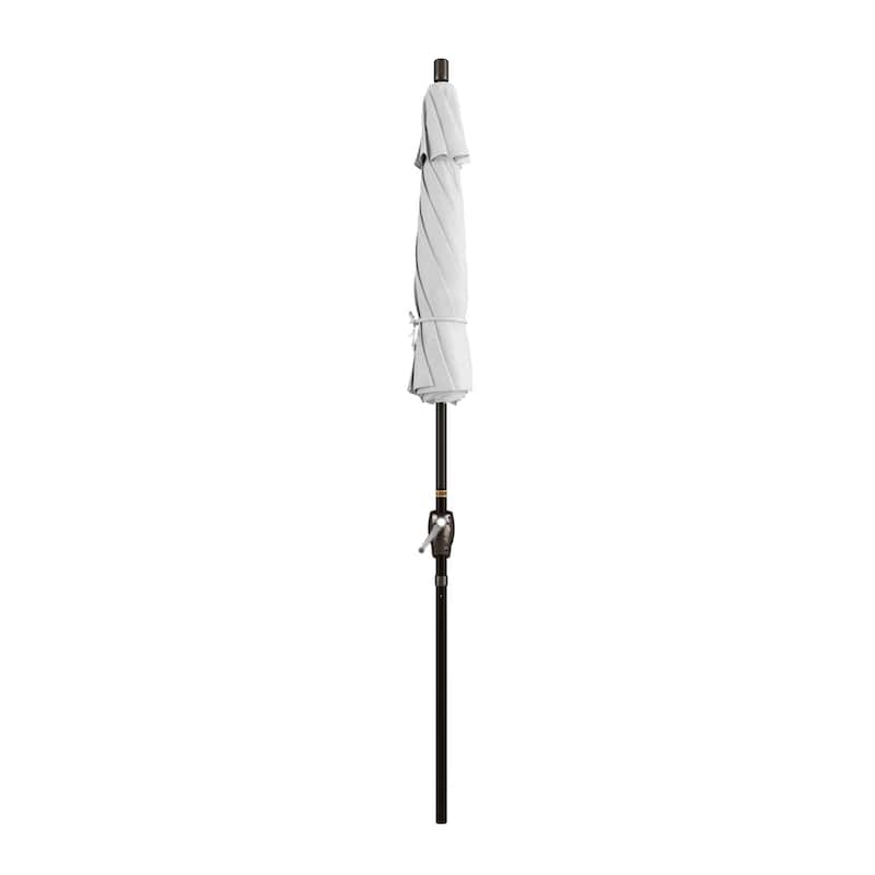 California Umbrella 7.5' Round Crank Lift Push Button Tilt Bronze Aluminum Patio Umbrella with Sunbrella Cilantro Fabric