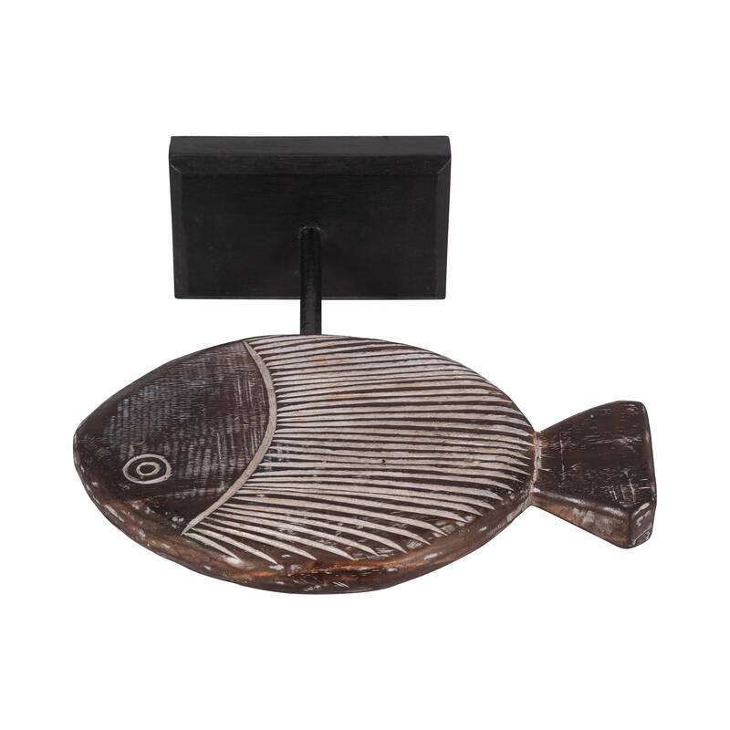 Sagebrook Home Wood Fish on Stand, Coastal Nautical Decorative Sculpture for Living Room