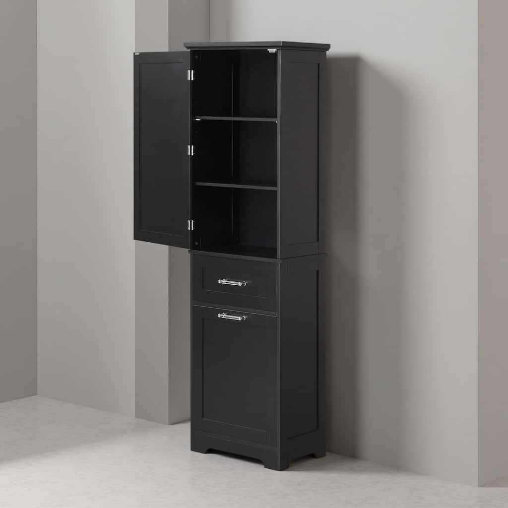 68"H Tall Bathroom Storage Cabinet, Freestanding Storage Cabinet with Two Different Size Drawers and Adjustable Shelf, MDF Board