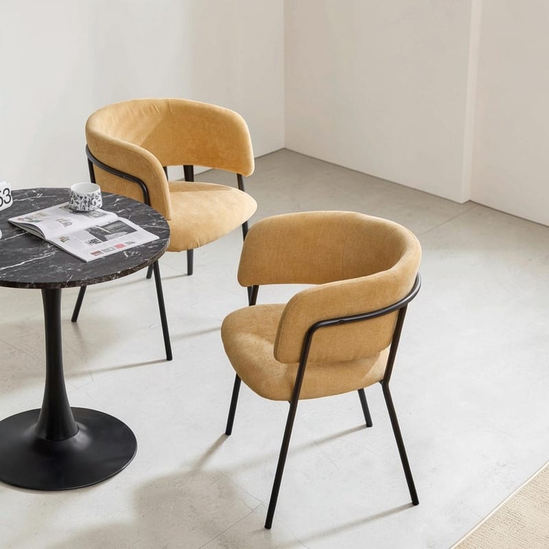 Upholstered Arm Dining Chair Set of 2, Modern Stylish Padded Seat Kitchen Chairs with Armrest