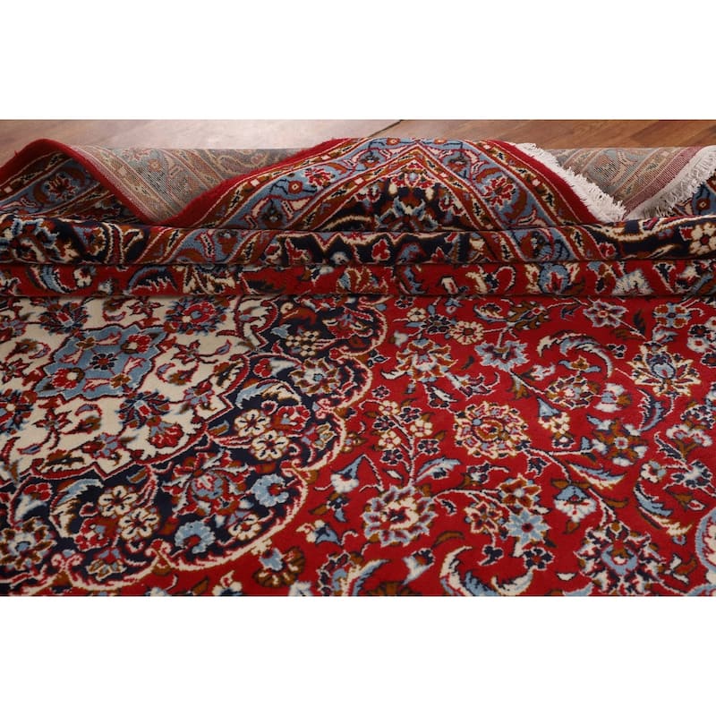 Floral Kashan Turkish Area Rug Machine Made Living Room Red Carpet - 9'8" x 12'9"