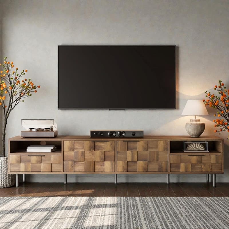 Mid-Century Modern TV Stand with 2 Drawers, Media Console for TVs up to 85", Entertainment Center with Storage