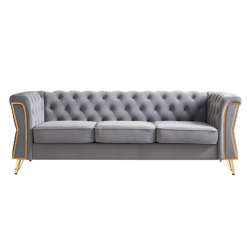 Modern Tufted Velvet Sofa 87.4 inch for Living Room