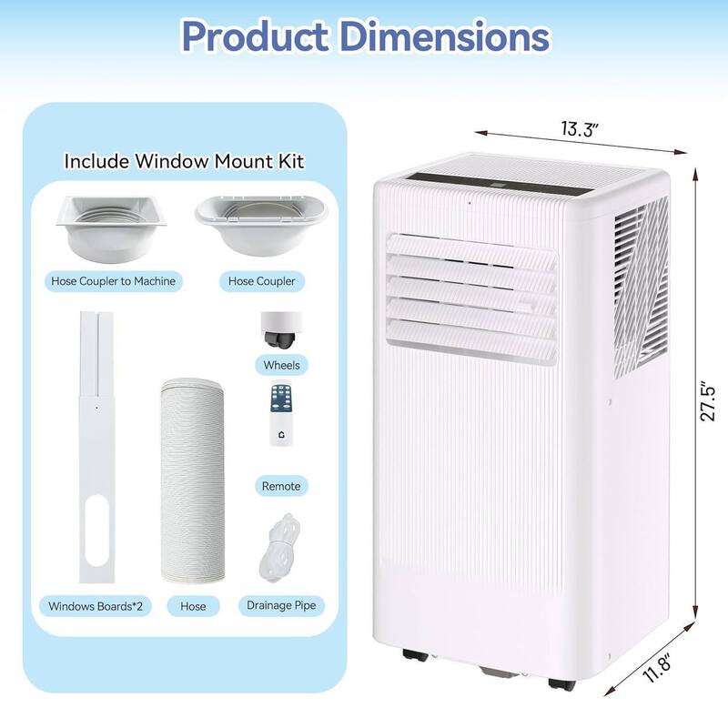 10000 BTUs Portable Air Conditioner Cools Up to 560 Sq. Ft. Rooms, Home, Office, Dorms - N/A