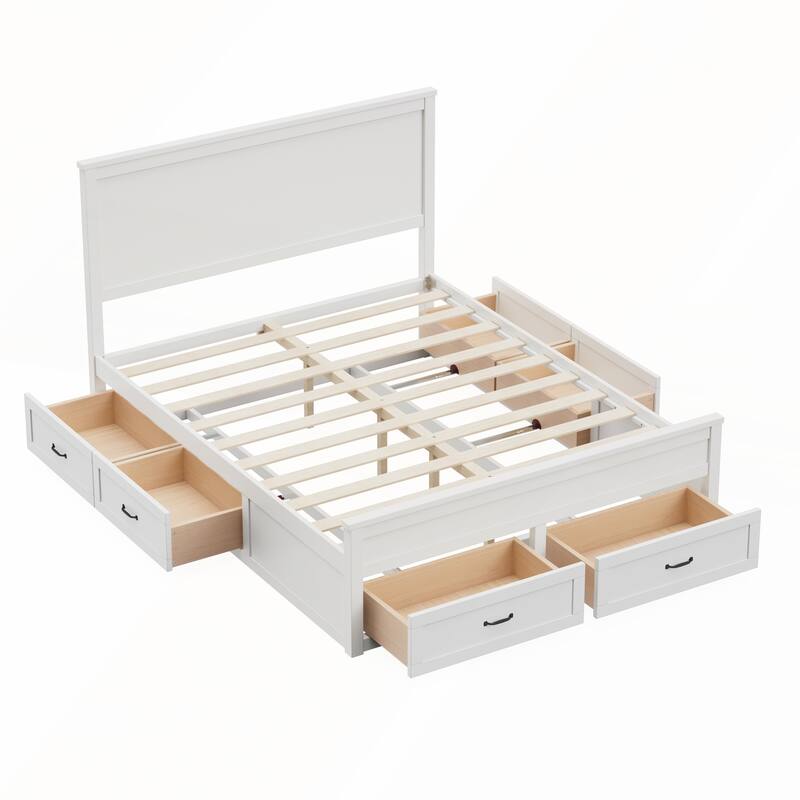 Modern Queen Size Wood Storage Bed Frame with 6 Drawers