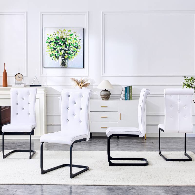 Set of 2, Retro Faux Alligator Skin Upholstered Dining Chairs, with Crystal Buckle Design and Faux Leather Design