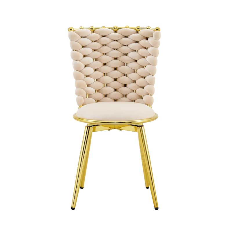 Set Of 2, Modern Luxury Velvet Woven Decorative Dining Chairs, Equipped With Gold Metal Legs And Cushioned Seats