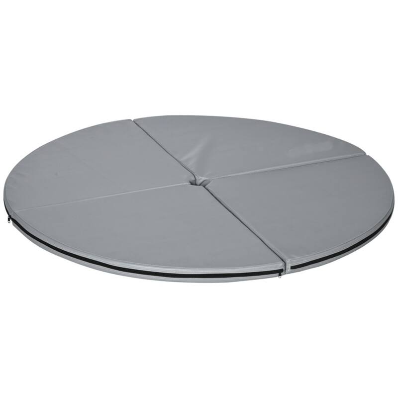 Round Foldable Dance Mat Extra Thick Foam Heavy-Duty PVC Cover Waterproof Portable Exercise Floor Mat Universal Pole - Grey