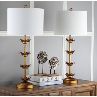 SAFAVIEH Lighting 32-inch Lani Antique Gold Leaf Table Lamp (Set of 2). - 14" W x 14" D x 32" H