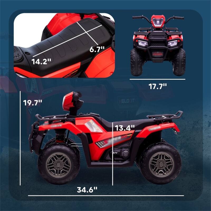 12V Kids Electric ATV with Comfortable Seat and Dashboard USB AUX Music and Safe Two-Speed - 34.6" L x 17.7" W x 19.7" H
