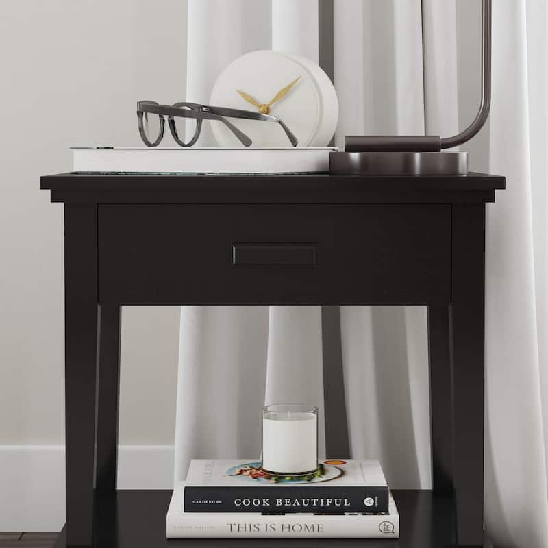 Oak Park Black Wood King Bed and Two Nightstands
