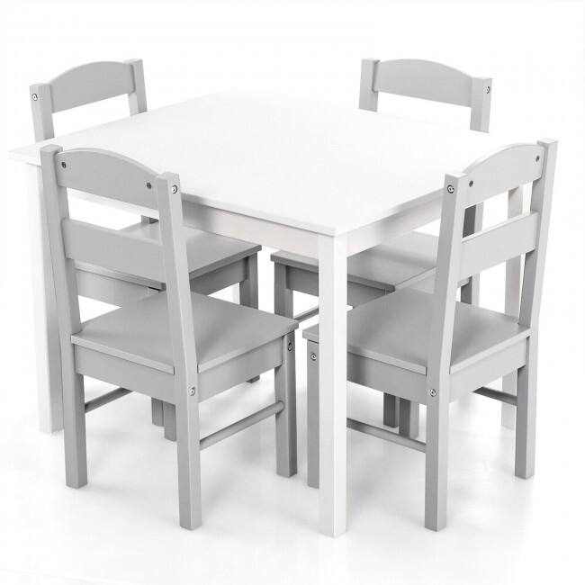 Kids 5 Pieces Table and Chair Set Wooden Children Activity Playroom Furniture Gift - table: 26" x 22" x 19" (L x W x H)