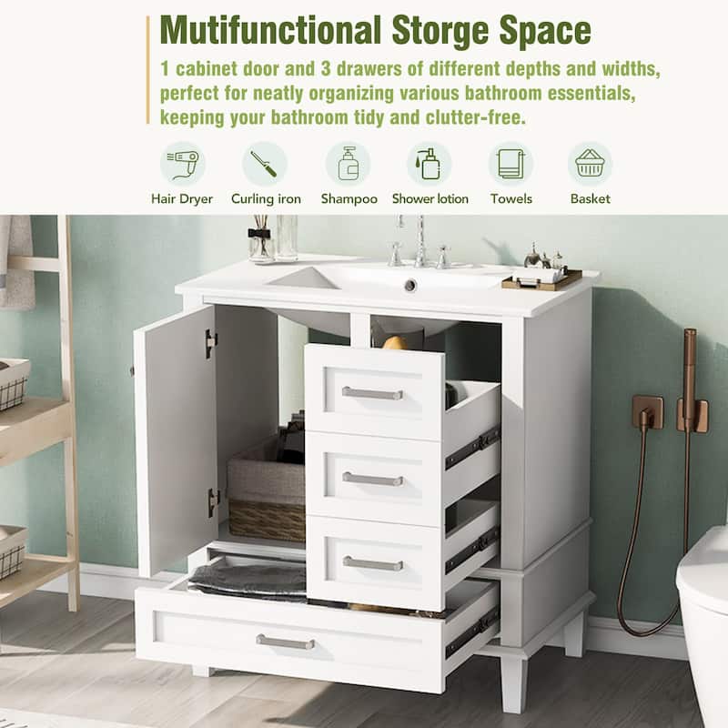 Modern Bathroom Vanity, 30" Freestanding Cabinet with Sink, Bathroom Storage Cabinet with Soft Closing Door and 3 Drawers