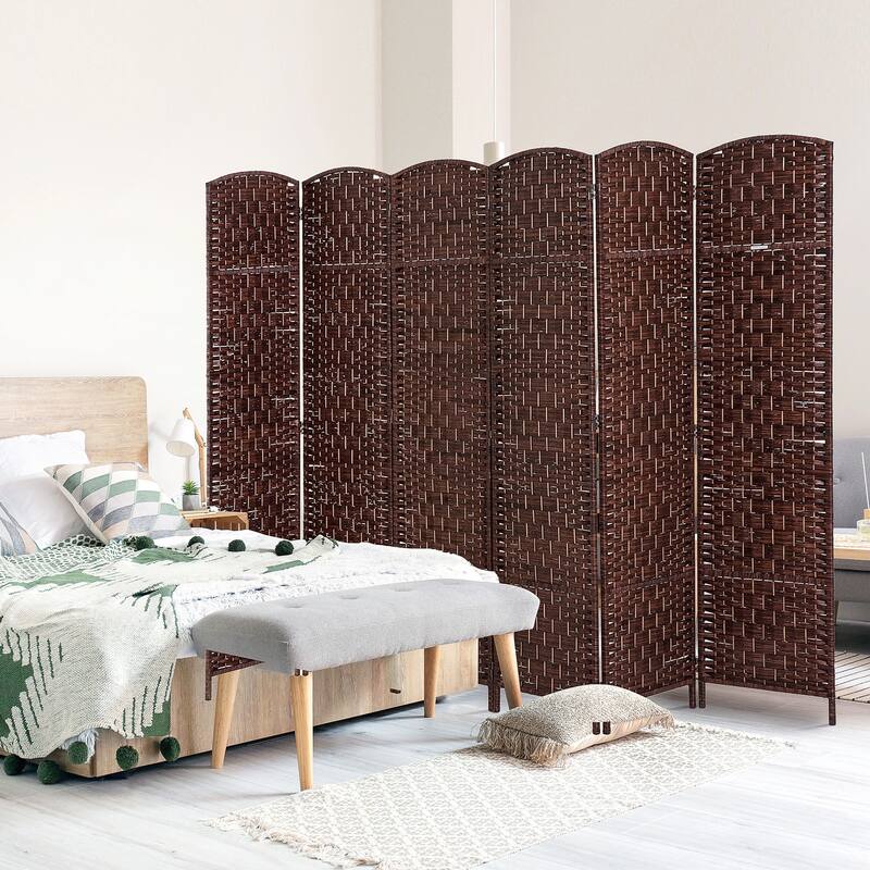 6' Tall Wicker Weave 6 Panel Room Divider Privacy Screen - Brown - 6