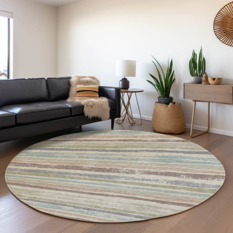 Premium Washable Super Soft Stripe Mayfield Rug - Beige - 8' x 8'