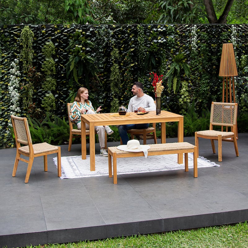 Cambridge Casual Paxton 6-piece Teak Outdoor Dining Set - Honey Twist Wicker