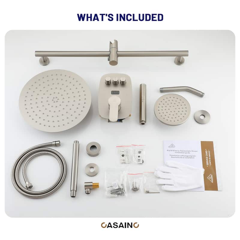 3-Spray Patterns 1.8 GPM 12 in. and 6 in. Dual Shower Head and Handheld Shower Head with Digital Display and Pressure-Balanced
