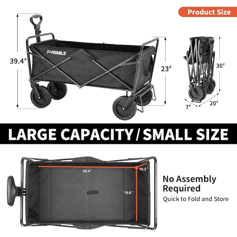 Heavy-Duty Folding Utility Wagon - 220lb Capacity All-Terrain Cart for Camping, Beach & Sports