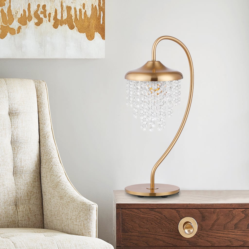 21" Modern Gold Crystal Arched Table Lamp with Dimmable Switch