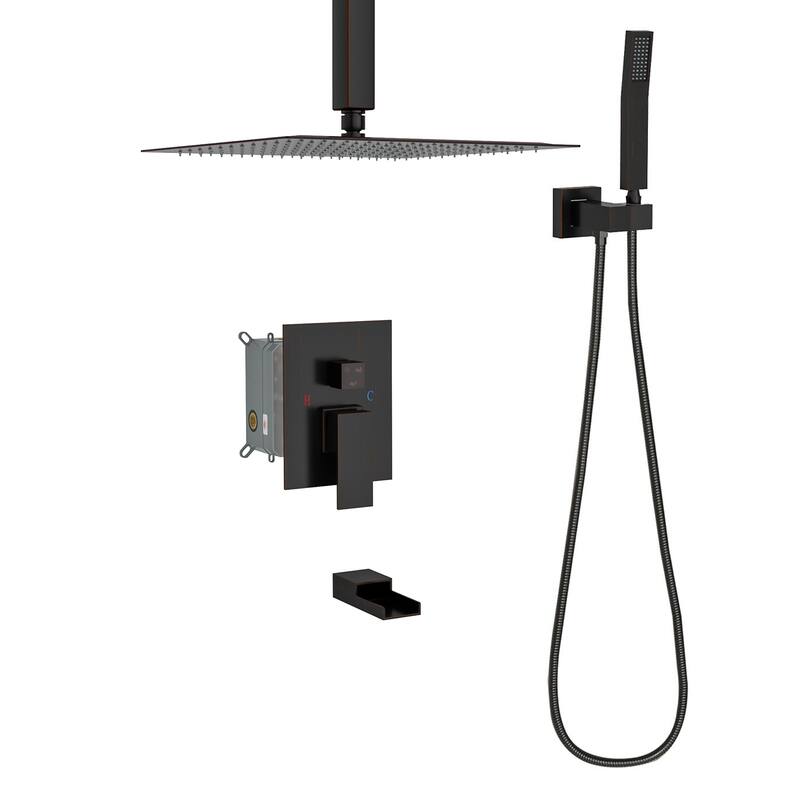Topcraft 12-inch Ceiling Mount Square Shower System with Rough-in Valve - 12*12 - Oil Rubber Bronze