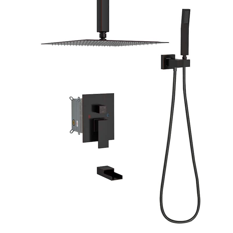 Topcraft 16-inch Ceiling Mount Square Shower System with Rough-in Valve - 16*16 - Oil Rubber Bronze
