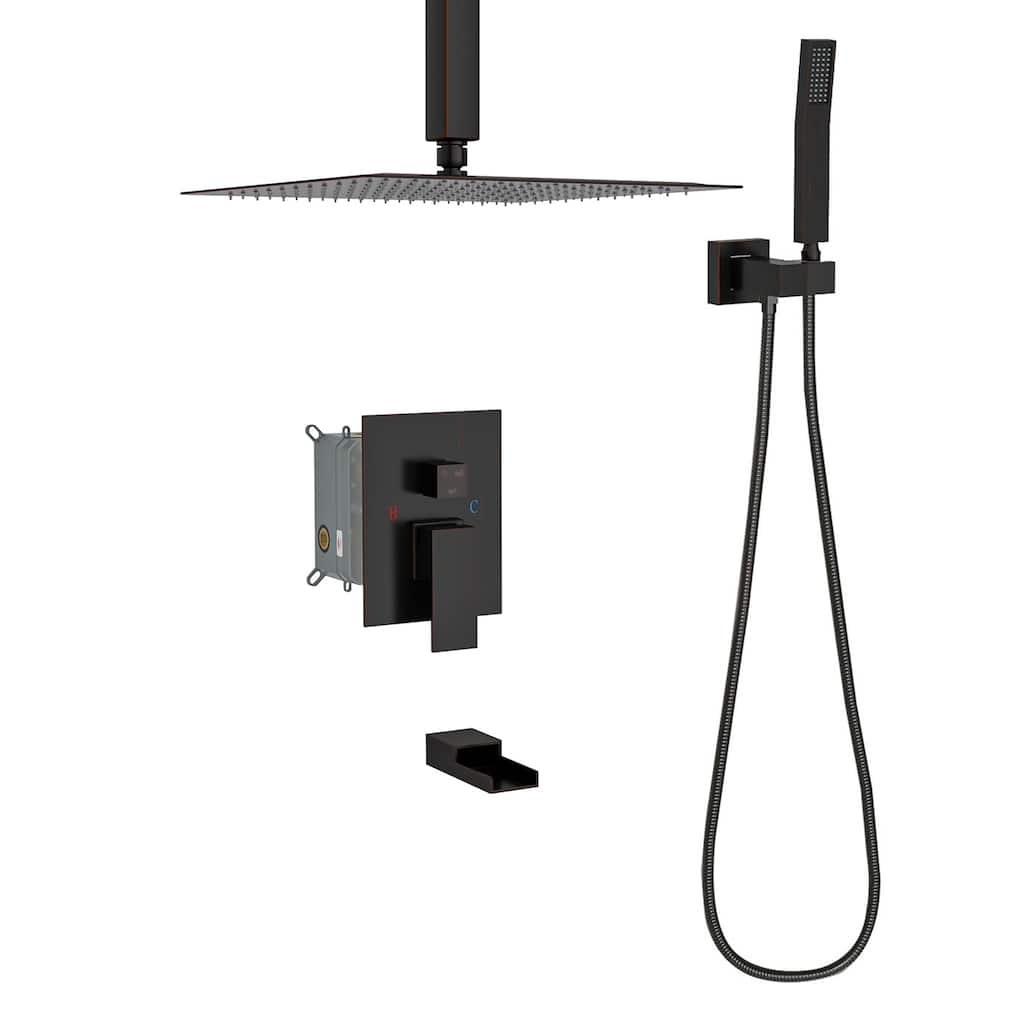 Topcraft 16-inch Ceiling Mount Square Shower System with Rough-in Valve - 16*16