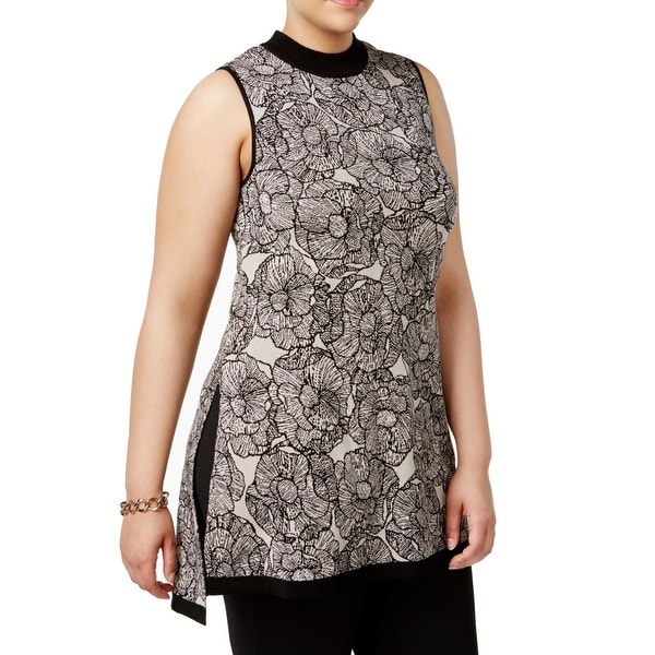 Anne Klein Black Beige Womens Size 3X Plus Mock Turtlene Blouse