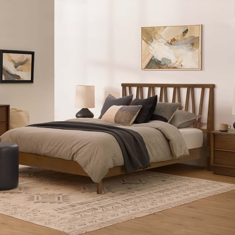 Wood Platform Bed Frame with Headboard - Old World Charm Bed Set - Modern Bedroom Furniture
