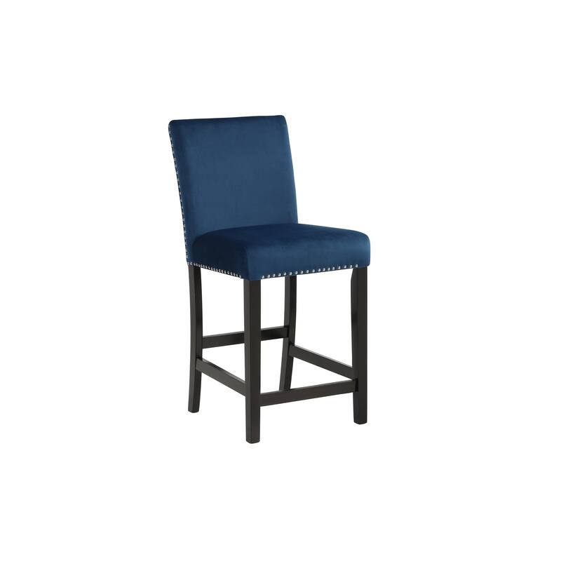 5pc Counter Height Dining Set Square Faux Marble Table Velvet Upholstered Tufted Nail Head Chairs Wooden Leg