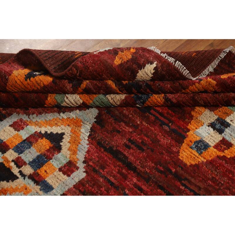 Geometric Moroccan Oriental Rug Handmade Red Wool Carpet - 6'9" x 9'11"