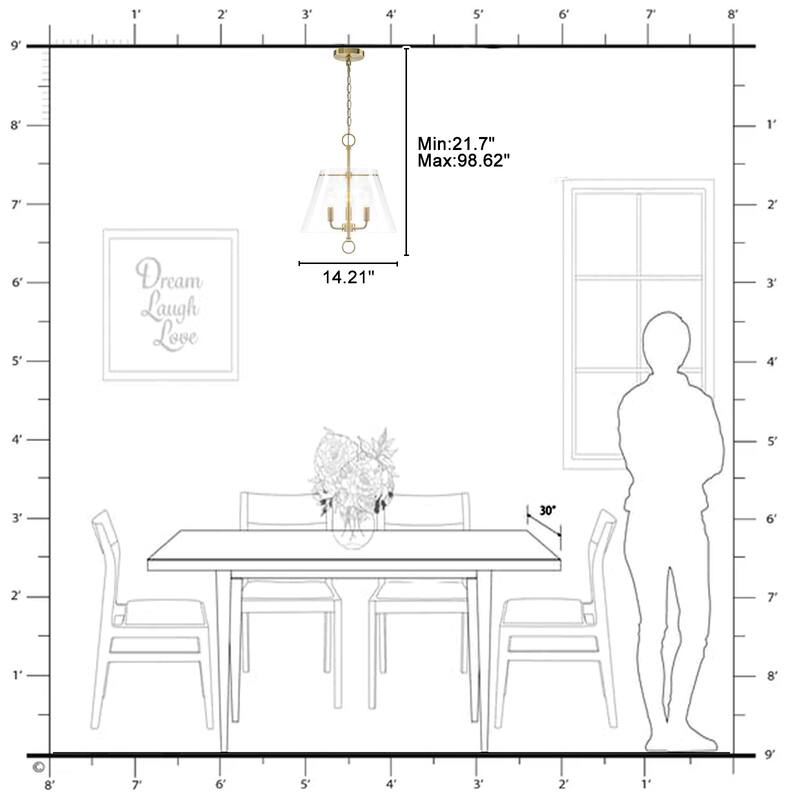 14.21" 3-Light Modern Gold Pendant Chandelier with Clear Glass Shades - Dia.14-in