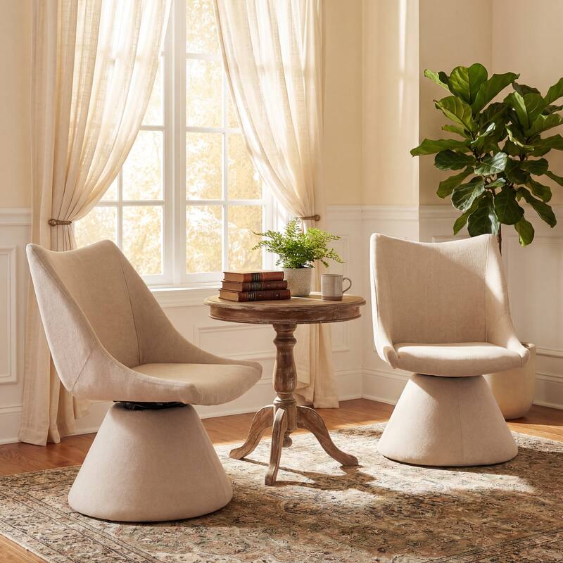 Christopher Knight Home - Modern 180° Swivel Upholstered Dining Chairs Set with Metal Frame & Wrap-round Design, Set of 2