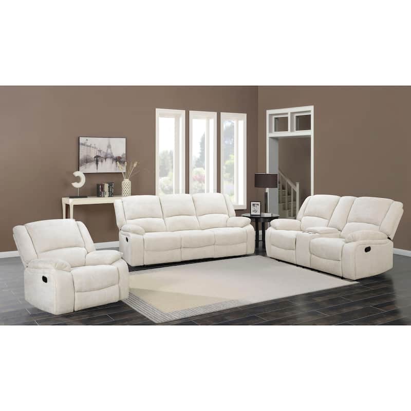 Roundhill Furniture Blitz Transitional 3-Piece Living Room Reclining Set, Sofa Loveseat and Recliner